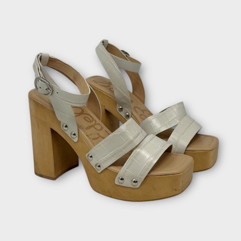 Sam Edelman Rosalind Platform Wood Heel White Croc Leather Size 8